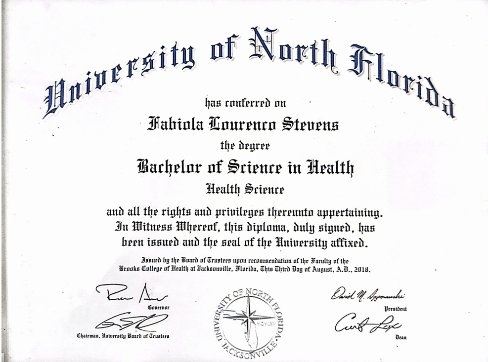 Diploma Bachelor of Science in Health - University of North Florida