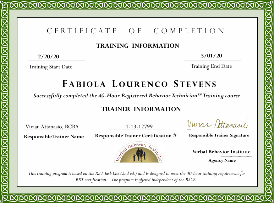 Certificado Registered Behavior Technician